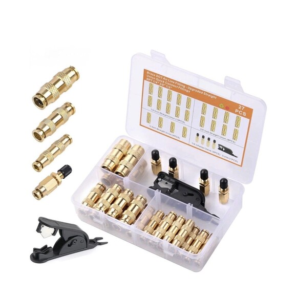 27 Piece Brass DOT Air Line Fittings Kit Push Lock Quick Connect 1/4" 3/8" 1/2" - Picture 8 of 10